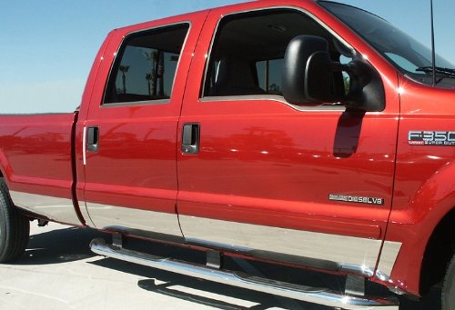 99-10 Ford F-250 Superduty Crew Cab Long Bed Rocker Panel Chrome Stainless Steel Body Side Moulding Molding Trim Cover 8.75 Wide 12Pc Side MaxMate RP-FD589