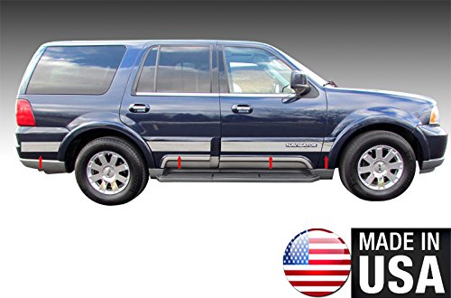 03-06 Lincoln Navigator With Logo Cutout Rocker Panel Chrome Stainless Steel Body Side Moulding Molding Trim Cover 4.5 Wide 8PC Side MaxMate RP-LC958