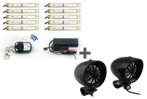 Lexinmoto White 100 Watt Speakers w/ Built in Amp Waterproof Marine w/ P Clamps for Motorcycle, Atv, Snowmobile Coaxial Speakers LEXIN