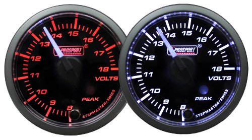 Volt Gauge- Electrical Amber/white Premium Clear Lens with White Pointer Series 52mm (2 1/16) Peak Recall and Warning Radio Accessories Prosport Gauges 216SMWAVOWNCL270-PK