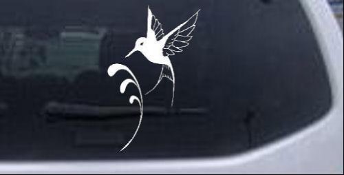 Hummingbird Animals Car Window Wall Laptop Decal Sticker -- White 6in X 3.8in Bumper Stickers, Decals & Magnets Rad Dezigns 11919_White_6in X 3.8in