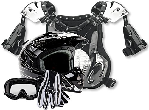 Adult Offroad Helmet Goggles Gloves Chest Protector GEAR COMBO Motocross ATV Dirt Bike White BLACK ( M Medium ) Helmets Typhoon Helmets YOMOTO65BLKACPCOM