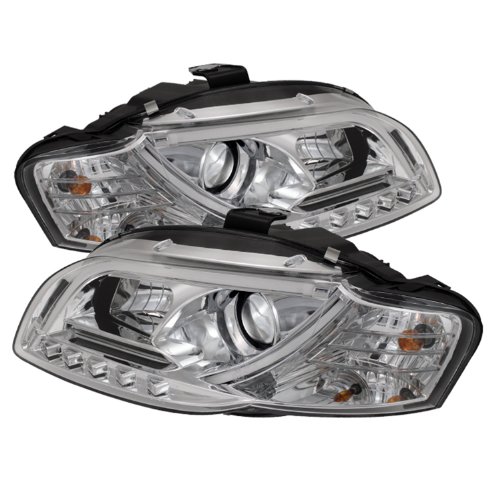 Spyder Auto (PRO-YD-AA405-LTDRL-G2-C) Audi A4 Chrome Halogen Projector Headlight with LED Daytime Running Light Tube Headlight Assemblies Spyder Auto PRO-YD-AA405-LTDRL-G2-C