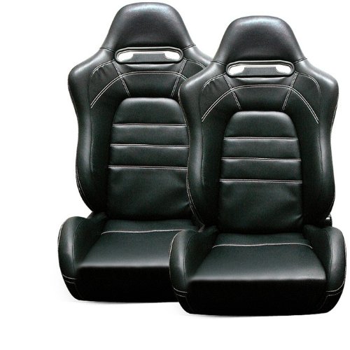 EVO9 Style Racing Seat 1pc PVC - Black/Black (Double Adjust/slider) Racing Seats Spyder Auto SG-3754