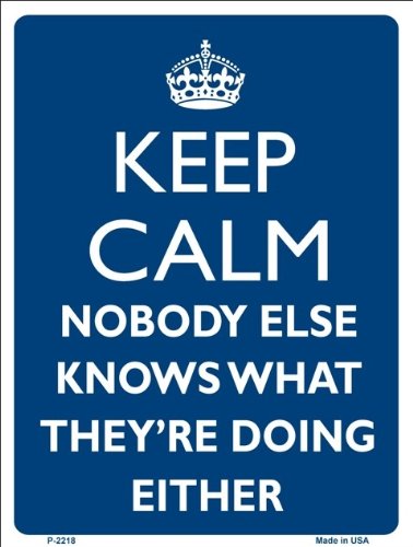 Keep Calm Nobody Else Knows What They're Doing Either Funny 9 x 12  Metal Novelty Parking Sign Covers Smart Blonde P-2218C