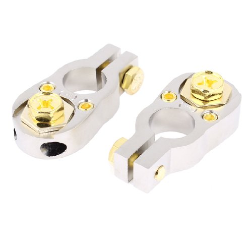 2PCS Car Auto Gold Tone Metal Straight Battery Terminals Negative Clamps 12V Terminals & Ends Amico Amico