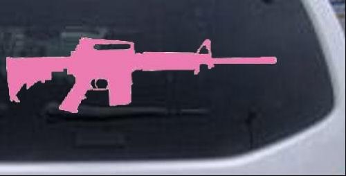 AR 15 M 16 Military Rifle Military Car Window Wall Laptop Decal Sticker -- Pink 14in X 4.2in Wall Stickers & Murals Rad Dezigns 11930_Pink_14inX4.2in
