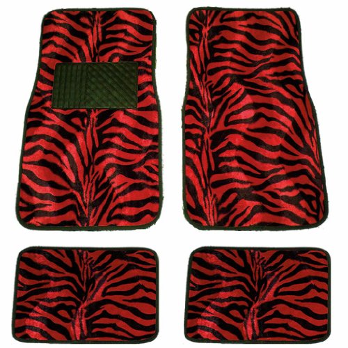 4 Pieces Red & Black Zebra Animla Print Universal Front & Rear Carper Floot Mats Set Custom Fit U.A.A. INC. MT-1001RD