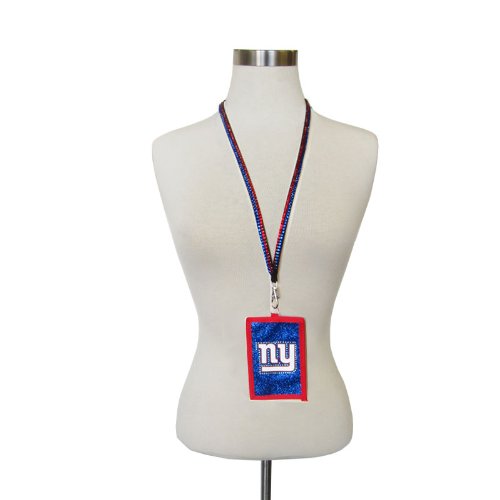 Beaded Breakaway Lanyard With ID Wallet in Team Color and Crystal Accented Team Logo Design - New York Giants Automobilia Rico KB16BNGIANTS