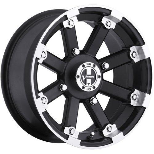 Vision Lock Out 12 Matte Black Machined Wheel / Rim 4x136 with a 3mm Offset and a 110.5 Hub Bore. Partnumber 393-127136MBML4 ATV Vision 393-127136MBML4