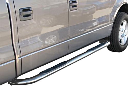 Premium Custom Fit 09-14 Ford F150 Supercrew Cab 4inch Stainless Steel Oval Bend Side Step Nerf Bars Running Boards (2pcs with Mounting Bracket Hardware Kit) Body MaxMate WBF47307