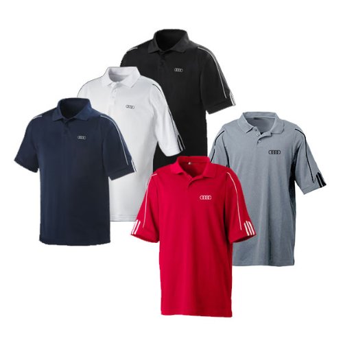 Genuine Audi Men's ClimaLite Three-Stripe Cuff Golf Polo Shirt by Adidas - RED - Size MEDIUM Decals Audi AWM676-RED-MD