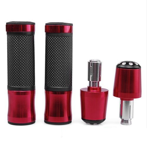Red Handlebar HandleGrip W/ Bar End Plug Fits for Motorcycle 7/8'' 22mm Open Bar Handlebar Accessories 99_Online KT-0184D