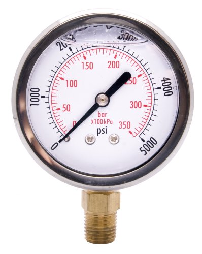 2-1/2 Oil Filled Pressure Gauges - 1/4 NPT Bottom Mount - OEM (5000 PSI) Fuel Pressure DuraChoice PBG254L