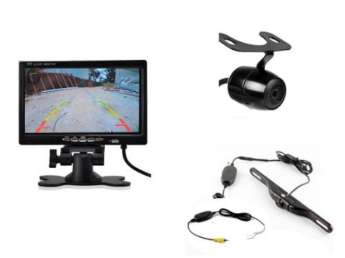 Generic 7 Inch HD Monitor Parking Kit Front Camera and Wireless Plate Mount Camera Backup Monitors & Alarms Generic AC-7001B-12V+AC-308B-FT+AC-350W