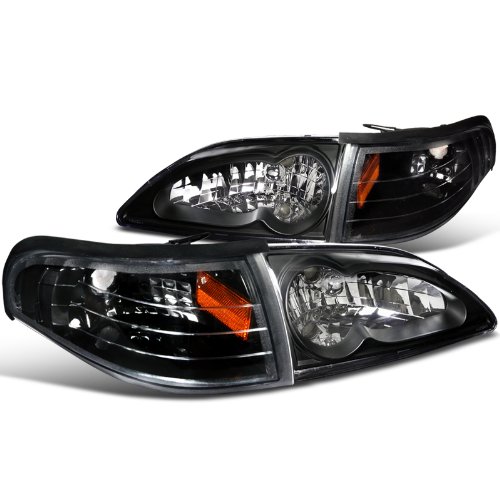 Ford Mustang GT Coupe Crystal Black Clear Headlights+Corner Signal Lamps Bulbs Spec-D Tuning 2LCLH-MST94JM-RS