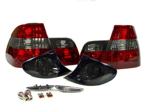 2002-2005 BMW E46 4D SEDAN SMOKE CORNER LIGHTS + TAIL LIGHTS + SIDE MARKER LIGHTS + CHROME BULBS - 325i 330i Tail Lights Depo TLB3E464D02RSRCLSMSMKBU