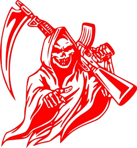 JP Vinyl Design - Reaper with AK47 - Scrythe for Bayonet -Vinyl Decal - 8 - Red Decals JP Vinyl Design Y51-RED-8