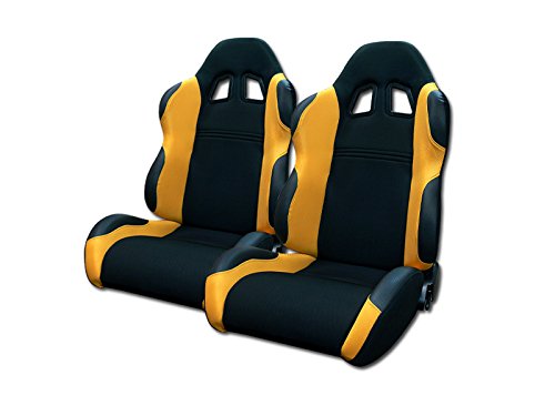 Universal Jdm-Ts Black/Yellow Cloth Car Racing Bucket Seats+Sliders Pair For Jap Racing Seats Topline_autopart rs-ts-bkyl-l+rs-ts-bkyl-r-001