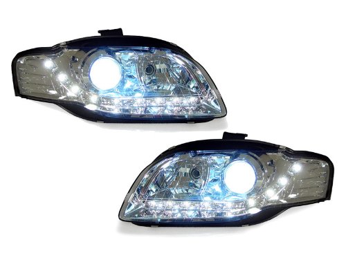 06-08 AUDI A4 B7 4D/5D CHROME Bi-XENON HID R8 LED HEADLIGHTS AVANT QUATTRO - HALOGEN MODELS ONLY! Headlight Bulbs Depo a4b7leddrl