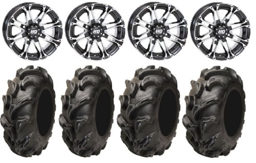 STI HD3 14 Wheels Machined 28 Mega Mayhem Tires Polaris Sportsman XP 550 850 ATV KJ Motorsports STHD3M14x7+28MGM4