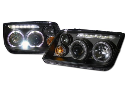 Blk Halo Led Projector Head Lights Parking Signal+Fog K2 Vw Jetta Bora Mk4 Headlight Assemblies Topline_autopart hlpk2-jet99hledf-bb-001