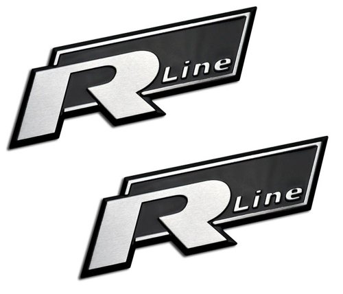 2 X (Pair/Set) R LINE Silver on Black Aluminum Auto Automobile Emblem Badge Nameplate for Volkswagen VW 181 Thing Amorok Beetle Caddy Corrado Dasher Eos Fox Gol Saeiro Parati Fox CrossFox Sacefox Gold Rabbit Caribe Golf Plus Jetta Bora Vento Karmann Ghia Lupo New Beetle Passat Quantum Phaeton Polo Scirocco Sharan SP2 Tiguan Toureg Touran Transporter Caravelle Microbus Vanagon Eurovan Type 3 4 Routan Vento GTI TSI R32 R36 MK4 MK5 MKV MK6 MKVI Bumper Stickers, Decals & Magnets ERPART 103-ERPEMB291