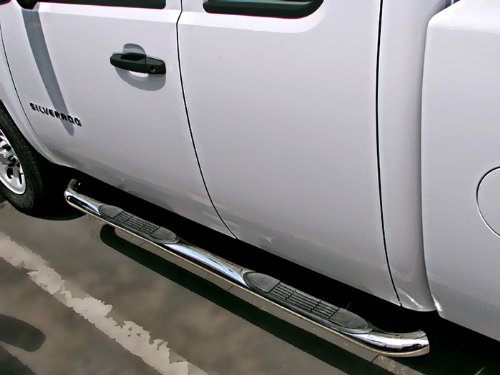 Premium Custom Fit 07-14 Silverado/Sierra 2500/3500 Extended/Ext Cab (Rocker Panel Mount,Excluding Diesel Models With Def Tanks)/07-13 Silverado Sierra 1500 Extended/Ext Cab/2014 Silverado/Sierra 1500 Double Cab Stainless Steel 3 Side Step Nerf Bars Running Boards(2pcs with Mounting Bracket Kit) Body MaxMate WBC31297