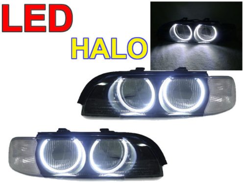 1997-2000 BMW E39 LED Angel Halo CLEAR Headlight Headlamp Covers Frames Exterior Accessories Depo HLB5E3997CLRAELED