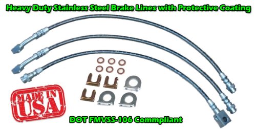 TXCJPCJ204 Toxic Offroad Custom DOT Approved Braided Stainless Steel Brake Lines, Front and Rear Kit, 3-4 Of Lift, 1982-1986 Jeep CJ ABS Toxic Offroad TXCJPCJ204