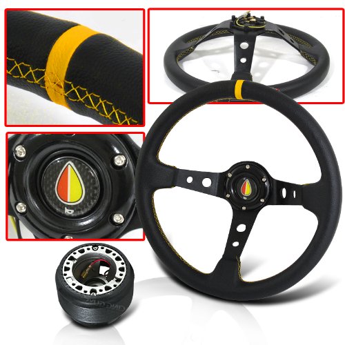 Mazda Miata Racing Style Steering Wheel 350mm with Hub Adapter and Horn Button Steering System JDM Sport HUB-R2+WHEEL-008YL+BUTTON-003