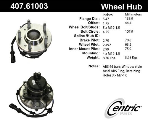 Centric Parts Wheel Bearing and Hub Assembly 407.61003 Hub Assemblies Centric 407.61003