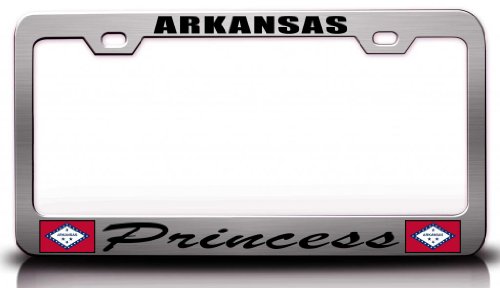 ARKANSAS PRINCESS w/Flag State Flag Steel Metal License Plate Frame Ch # 29 Frames Tag Xpress fexc00001880326