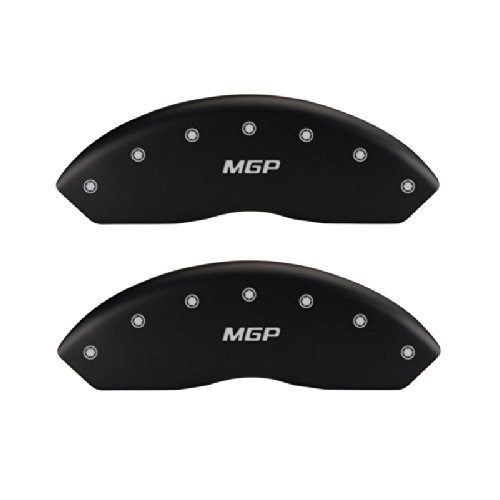 MGP Caliper Covers 10014FMGPMB - Front set 2 caliper covers, MGP/MGP engraving, Matte Black powder coat finish, silver characters by Southern Car Parts Custom Fit MGP Caliper Covers 10014FMGPMB