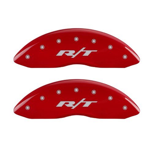 MGP Caliper Covers 12200SRT1RD - Set of 4 caliper covers, R/T Ram truck logotype Engraving, Red powder coat finish, silver characters. Calipers Without Pads MGP Caliper Covers 12200SRT1RD