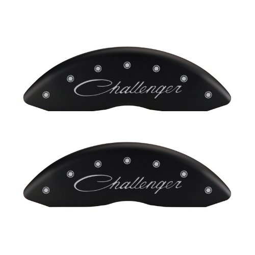 MGP Caliper Covers 12001SCLSMB - Set of 4 caliper covers, Challenger/Challenger Cursive Engraving, Matte Black powder coat finish, silver characters Calipers Without Pads MGP Caliper Covers 12001SCLSMB