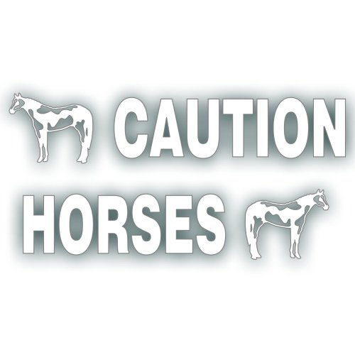 Caution Horses Trailer Decal Safety Kit - American Paint Horse On Each End REFLECTIVE White 4.5x50 inch Decals Solar Graphics USA TKHE129W