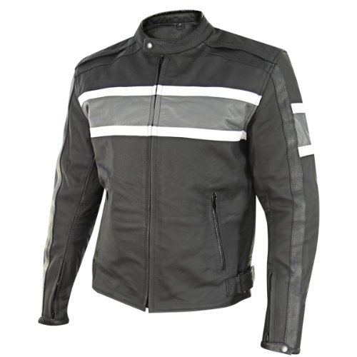 Xelement Scrambler Mens Black/Gray Leather Jacket - X-Large Jackets & Vests Xelement 2237115