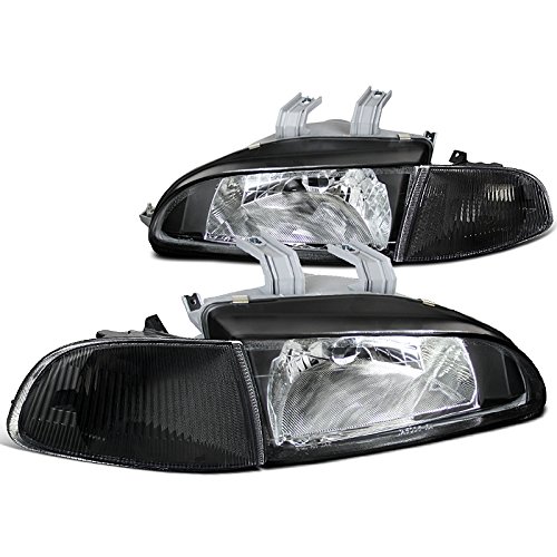 Honda Civic Ex Lx 3 Door Hatchback, Black Headlights Clear Lens, Corner Lamps Grilles Spec-D Tuning LCLH-CV923JM-V2-RS