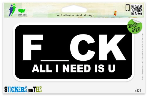 F*ck All I Need is U Funny Adult Vinyl Car Bumper Window Sticker 10 x 4 Bumper Stickers Stickers and Tees n526C
