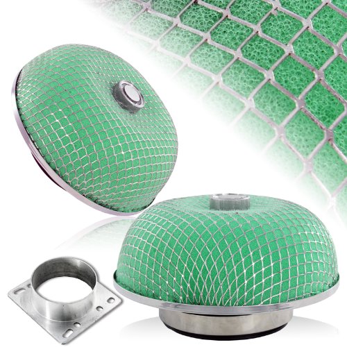 3 Chrome Square Green Mushroom Mesh Gauze Air Intake Filter + Adapter Air Filters HK5 1-AF-3-013-GR x 1-ADT-3.0-CH