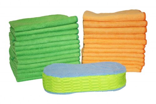 Atlas Microfiber Cleaning Cloth - 36-Pack (18 Green & 18 Orange) w/1 FREE Super Sponge Bug Scrubber Chamois Atlas MF82GO36-81BUG