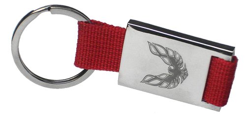 Pontiac Firebird Trans Am Key Chain in Gift Box with Logo Etched on Sterling Silver Plated Emblem Attached To Key Ring With a Red Flexible Fabric Band Key Chains Nook And Tranny LLC GMOL:KYC-FIRE2.R