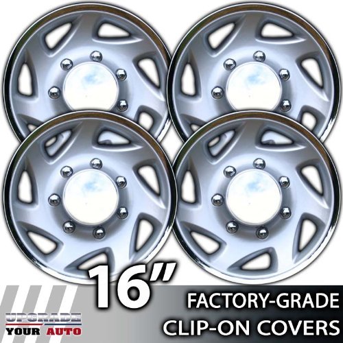 1995-2004 Ford F-250-F350 16 Inch Silver W/ Chrome Edge Clip-On Hubcap Covers Accessories Upgrade Your Auto 10021