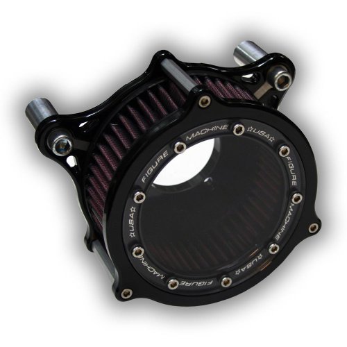FIGURE MACHINE - TCFLOW-VISION5 - TWIN CAM AIR CLEANER (1999+ TWIN CAM WITH S&S E/G CARB) WITH 5 K&N FILTER AND VIVID BLACK POWDER COAT - CLEAR Air Filters Figure Machine 607-1380