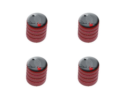 African Grey - Bird Parrot Pet Tire Rim Wheel Aluminum Valve Stem Caps - Red Color Valve Stems & Caps Graphics and More V7318_Red