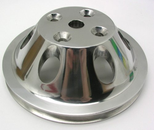 SBC Polished Aluminum Water Pump Pulley Single Groove for Long Water Pump Pulleys White Racing Engines WPM-022