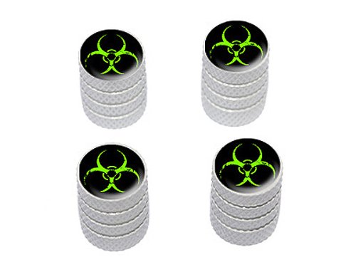 Zombie Outbreak Response Vehicle Green Biohazard - Tire Rim Valve Stem Caps - White Valve Stems & Caps Graphics and More V127_White
