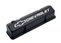 141921 Proform Slant-Edge Valve Cover - SBC, Black Crinkle Die-Cast Aluminum with Raised Emblems Valve Covers ProForm 141-921