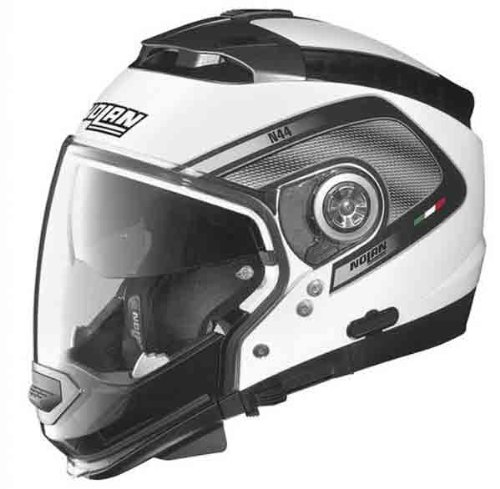 Nolan N-44 N-Com Tech Helmet , Gender: Mens/Unisex, Helmet Type: Modular Helmets, Helmet Category: Street, Distinct Name: Tech Metal White, Primary Color: White, Size: Lg N445277920211 Helmets Nolan N445277920211